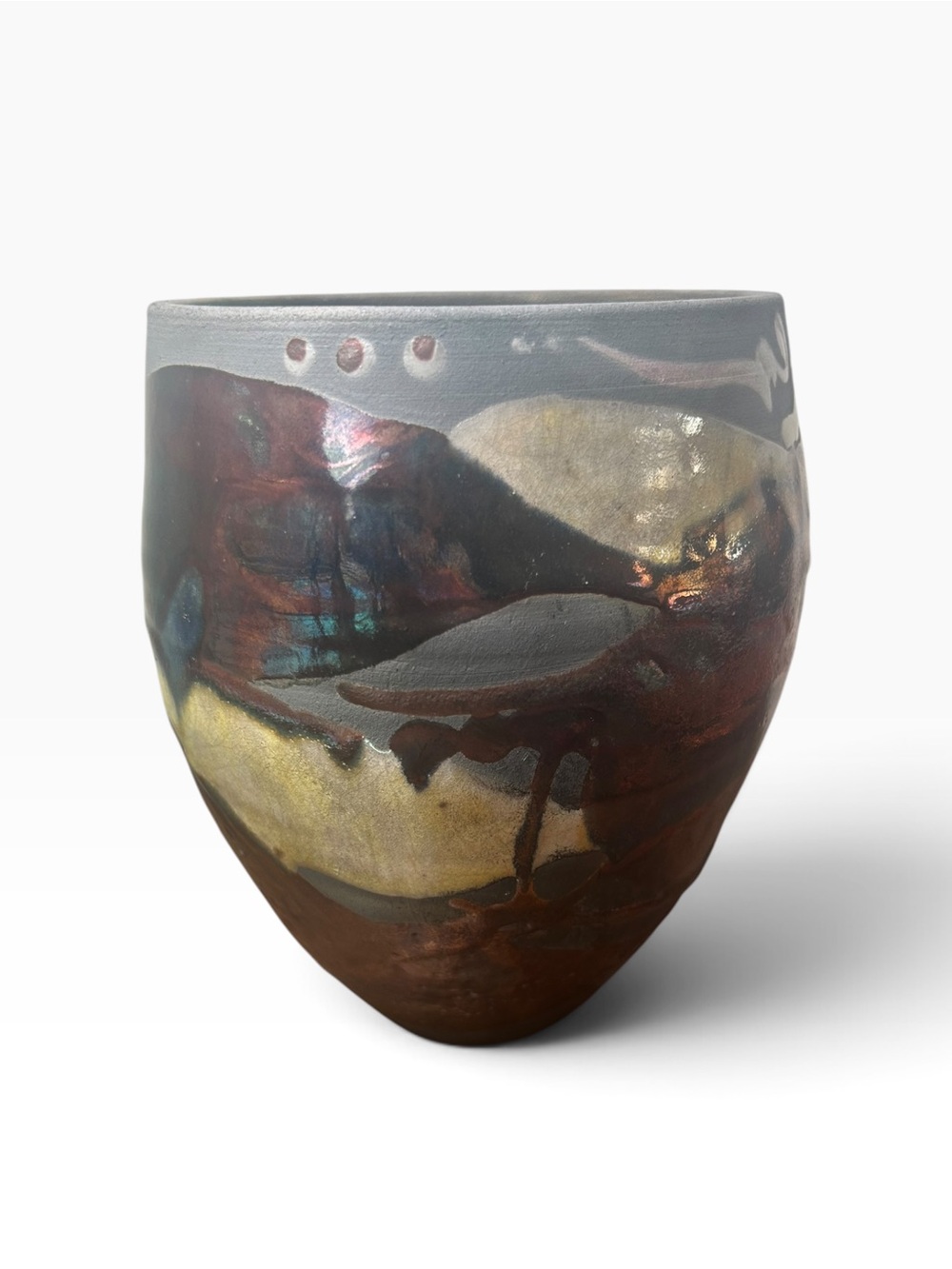Shu-Chen Cheng Signed Raku Luster Art Pottery Vessel
